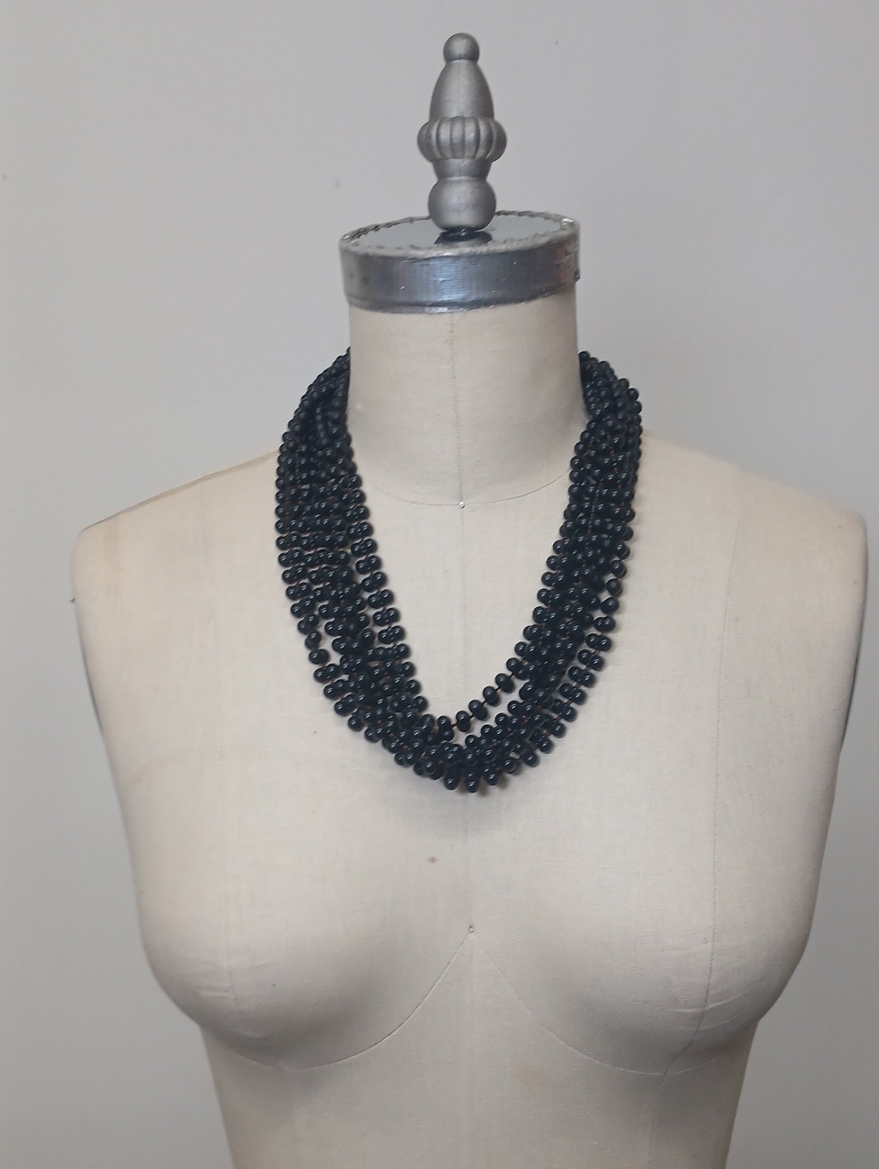 Vintage Black Multi-Strand Beaded Necklace